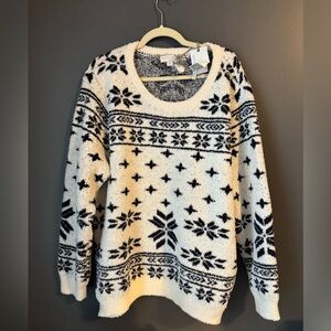 Barefoot Dreams Cozy Chic Seaside Pullover Sweater Fair Isle 2X NEW w/tags XXL
